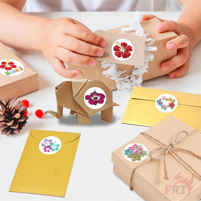 500Pcs/Roll Hibiscus Flowers Kids Rewards Stickers - DIY Scrapbooks Album Decor Sealing Label Decals