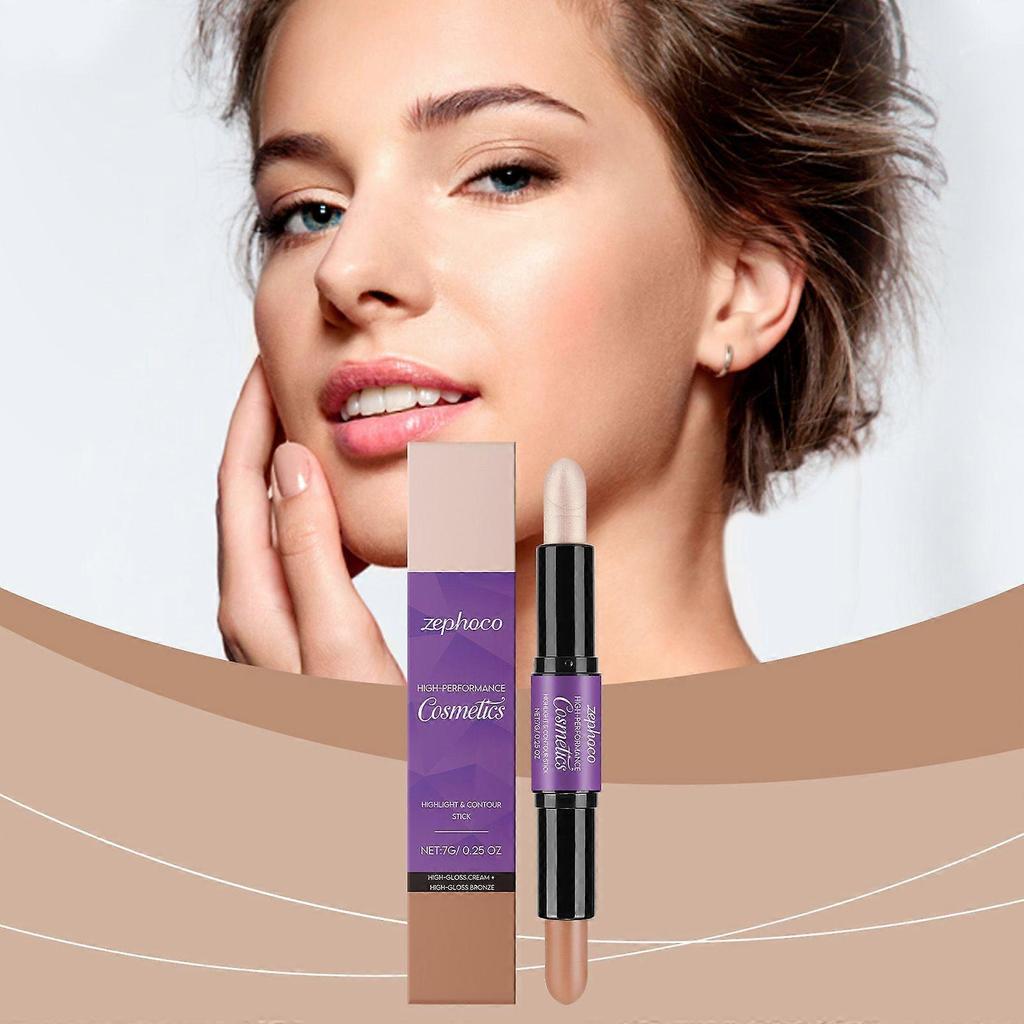 Zephoco 2-In-1 Cream Highlighter And Contour Dual-Ended Stick - Creamy Natural Highlight And Bronzy Shade To Sculpt The Face less