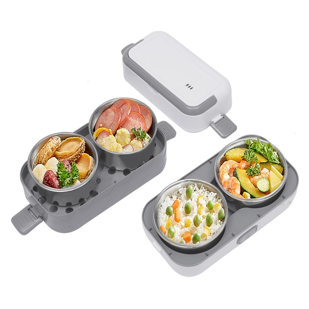 2L Portable Electric Self Cooking Heating Bento Lunch Box Multifunctional Food Steamer,110V,Stainless Steel