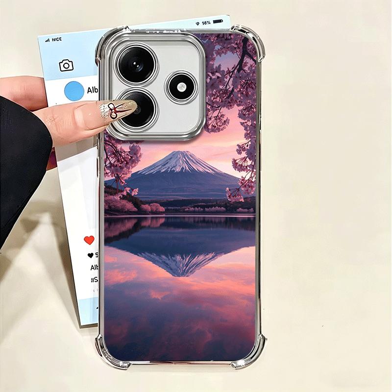 

Japanese Pink Cherry Mount Fuji Soft Phone Case For Xiaomi Poco X7 X8 Pro Max X6 X5 X3 F8 Ultra F7 M8 M7 M5S Redmi 15C 15A 15 14 Xiaomi Poco X8 Pro