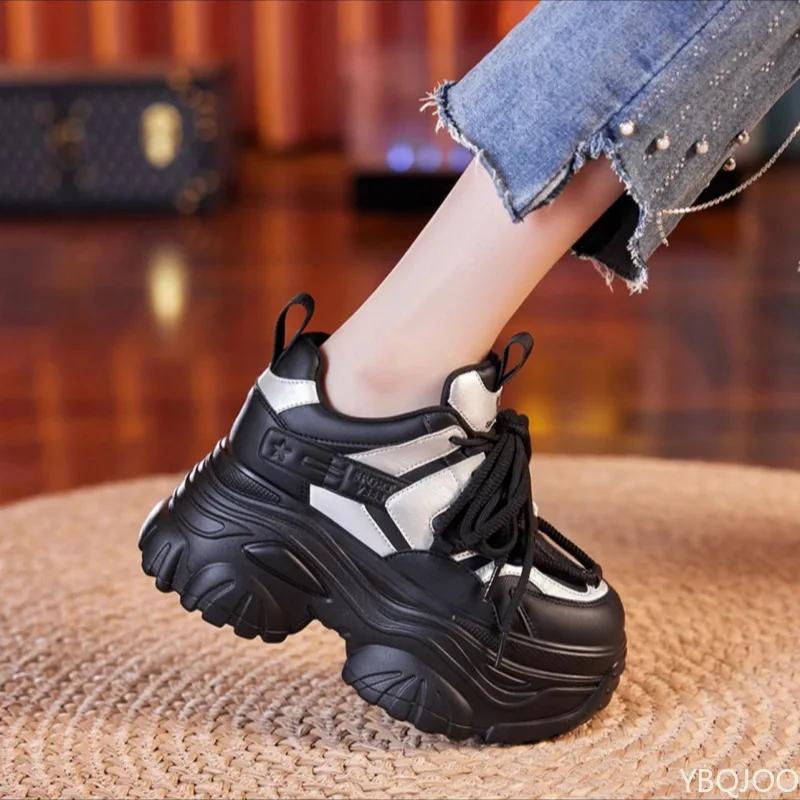 

New 9cm height increasing dad Shoes Ladies Spring Casual Sneakers thick soled Women s shoes Trendy comfortable footwear 40 чёрный