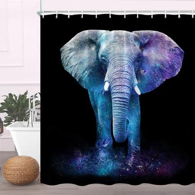 Art Elephant Shower Curtain Africa Wild Animal Black Fantasy Background Fabric Bathroom Decor Bathroom Accessories With Hooks