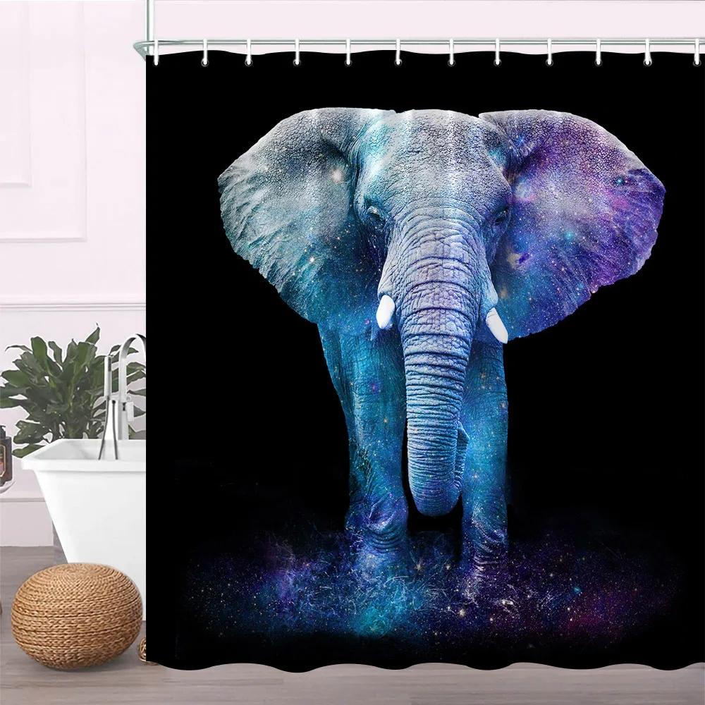 

Art Elephant Shower Curtain Africa Wild Animal Black Fantasy Background Fabric Bathroom Decor Bathroom Accessories With Hooks W60H190(CM)-1 Pcs