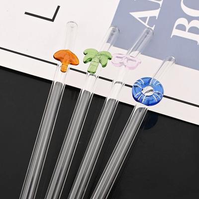 5Pcs Glass Straws Set with Cleaning Brush 200*8mm Drinking Straw High Borosilicate Bent Glass Straw Home Party Bar Drinkware