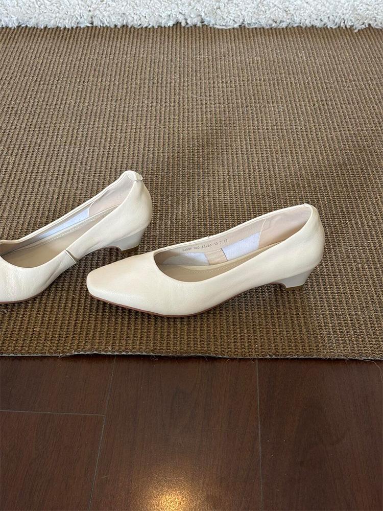 Schafsleder-Version~ Elegant und schlicht, vielseitige Mode für den Pendelverkehr, leichte Mundpartie, dicker Absatz, einzelne Schuhe, Damen, Retro-Temperament, weiche Sohle, Arbeitsschuhe