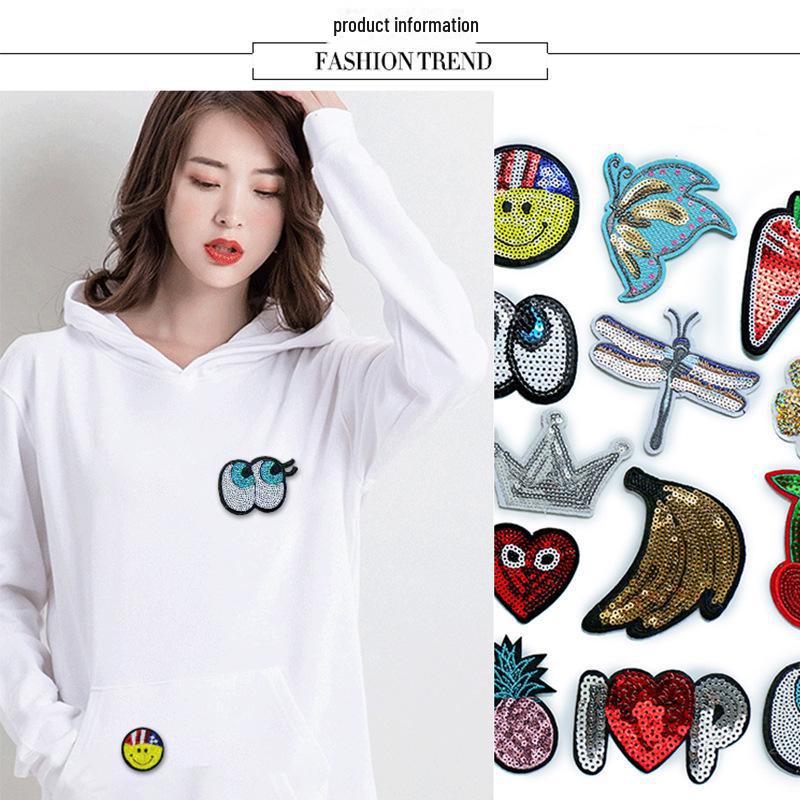 Smiley Face Embroidery Patch Sequin Love Label - Eyes Clothing Decoration.