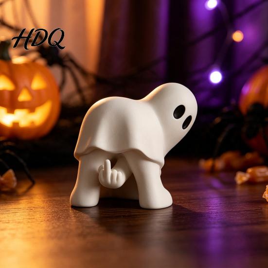Funny Ghost Figurine for Halloween Middle Finger Figurine Novelty White Statue Spooky Modern Farmhouse Decor Tabletop Ornament Mantel Shelf