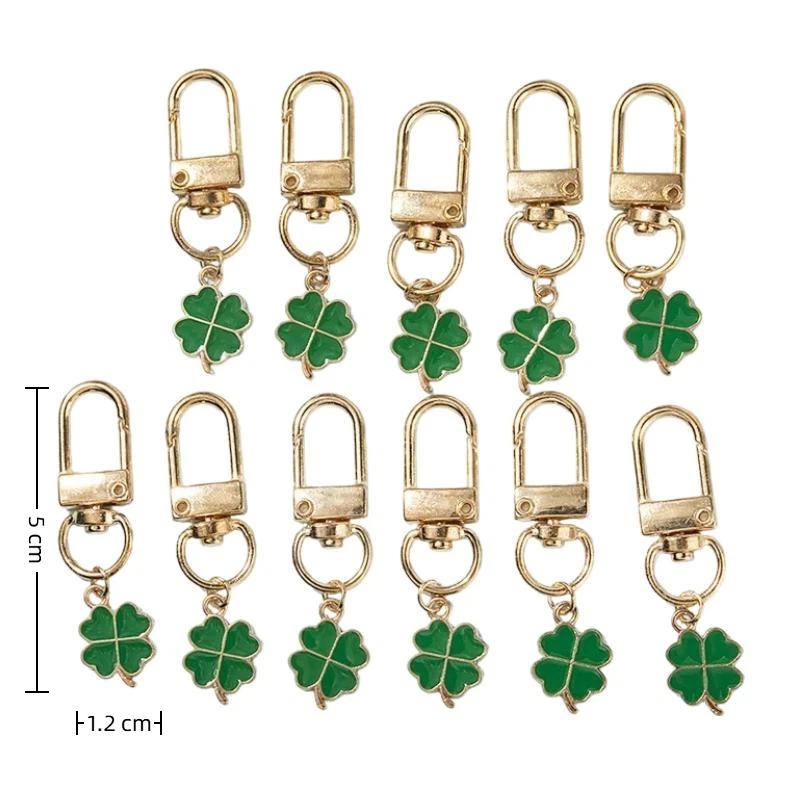 5/10Pcs Alloy Green Clover Key Chain Leaf Shaped Keychain Mobile Phone Charm Used For Diy Jewelry Accessories Holiday Gifts