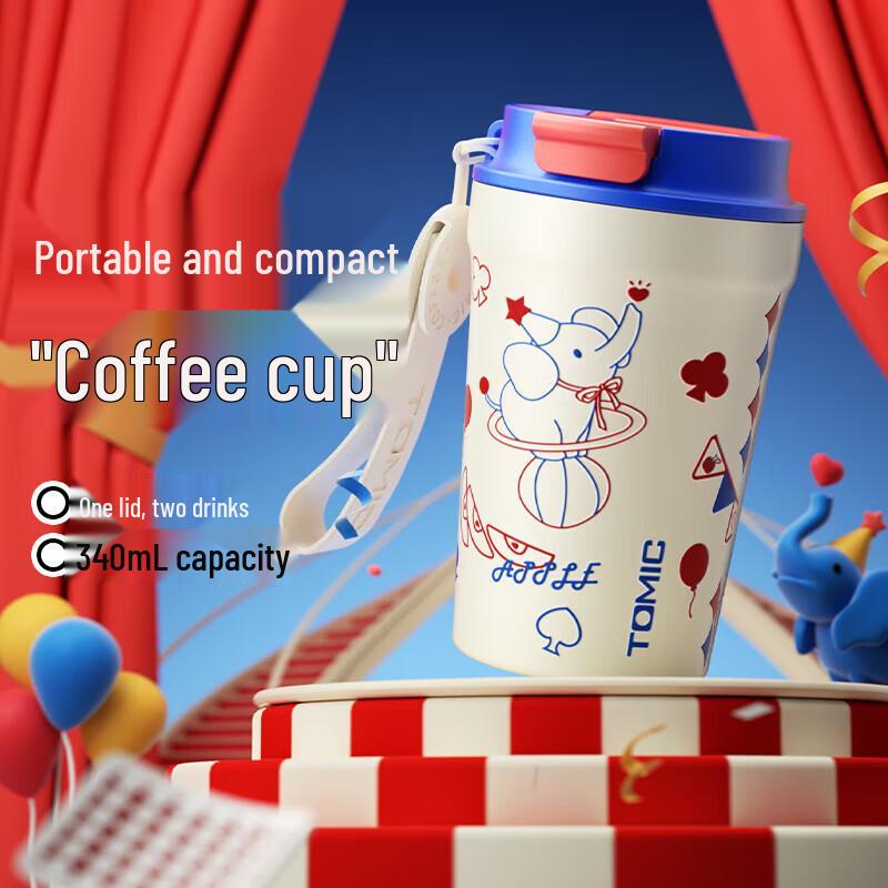TOMIC 340ml 316 Stainless Steel Insulated Portable Coffee Mug with Straw