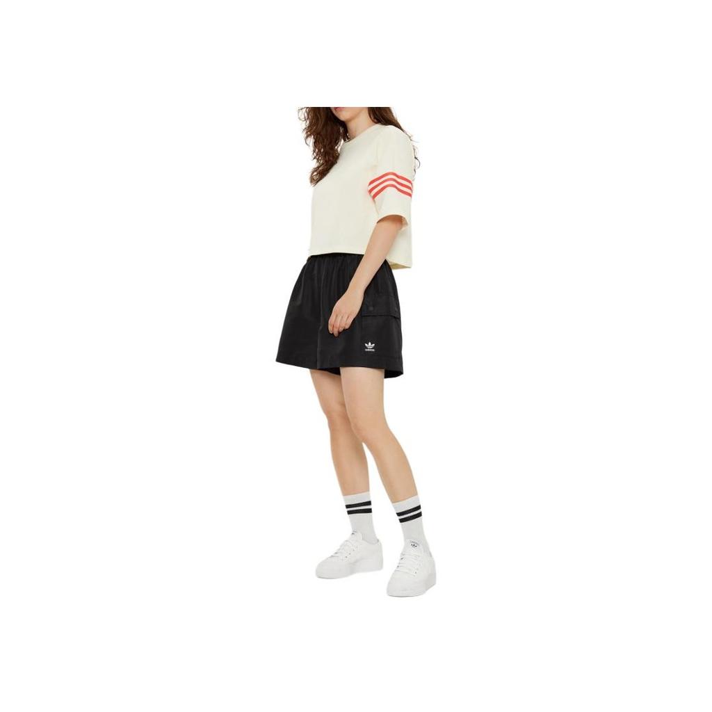 Adidas Originals Solid High-Waisted Cargo Shorts Women Shorts Black JD1514