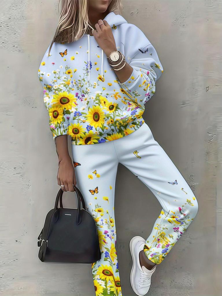New Women'S Clothing European And American Spring And Autumn Floral Printing Casual Long-Sleeved Sports Suit