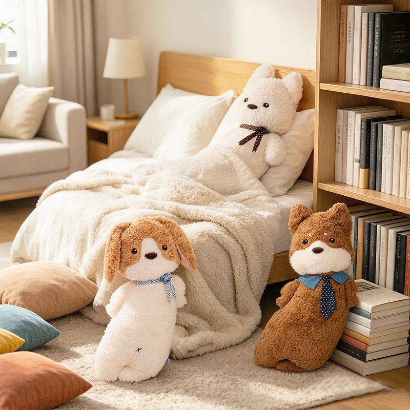 Cuscino Peluche Cane Lungo Kawaii Bambola Cucciolo Imbottito Morbido Cuscino per Dormire da Abbracciare Shiba Inu Schnauzer Decorazione per la Casa Regalo di Compleanno