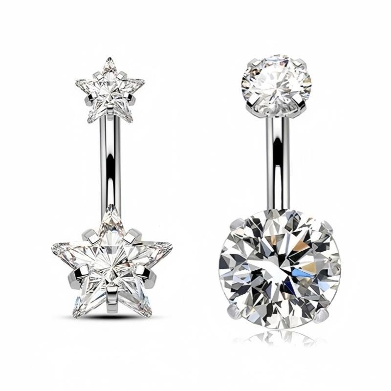 Double-Headed Round Diamond Belly Button Ring, Stainless Steel, European & American Style