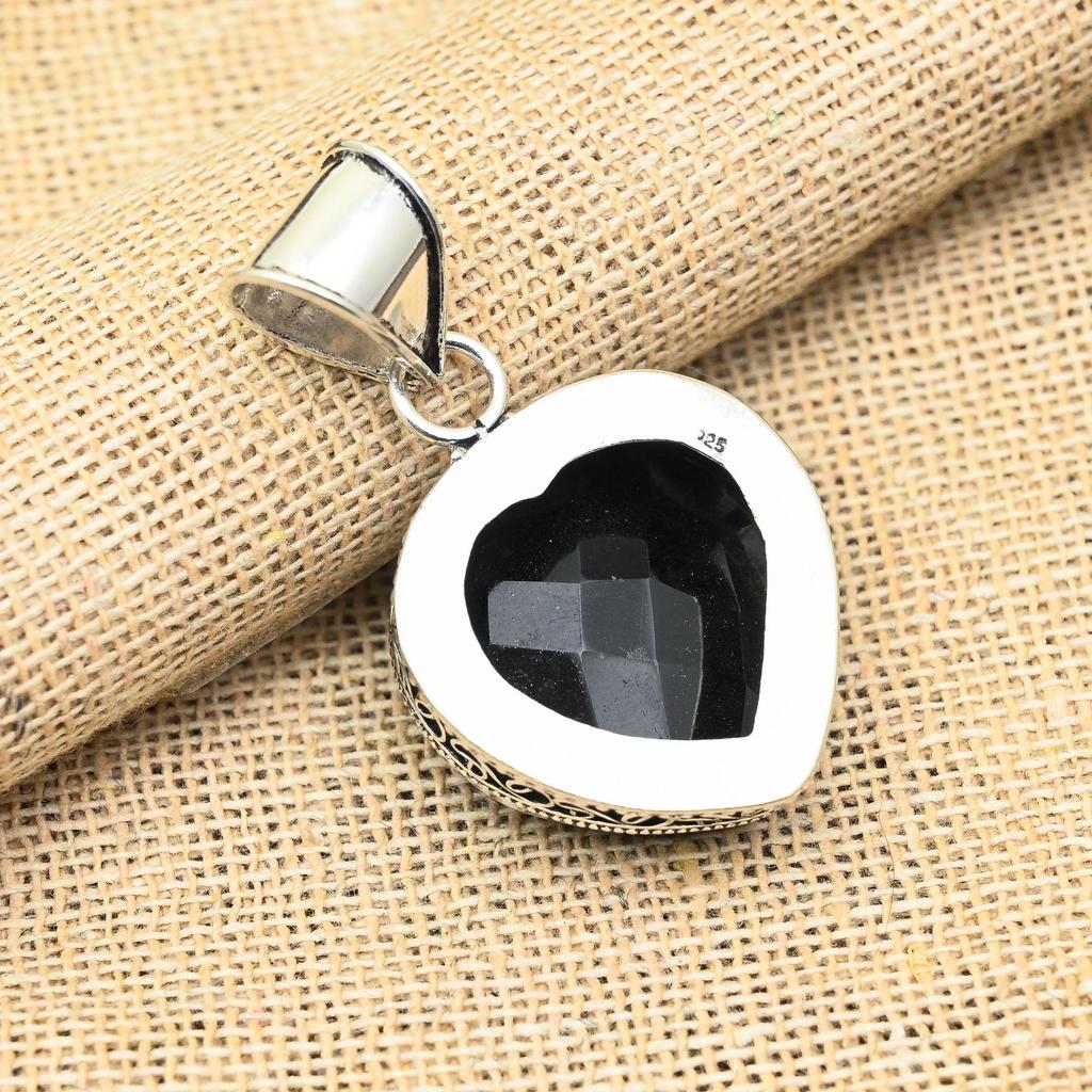 Schwarzer Spinell Edelstein Anhänger Handgefertigt 925 Sterling Silber Schmuck Für Geburtstagsgeschenk