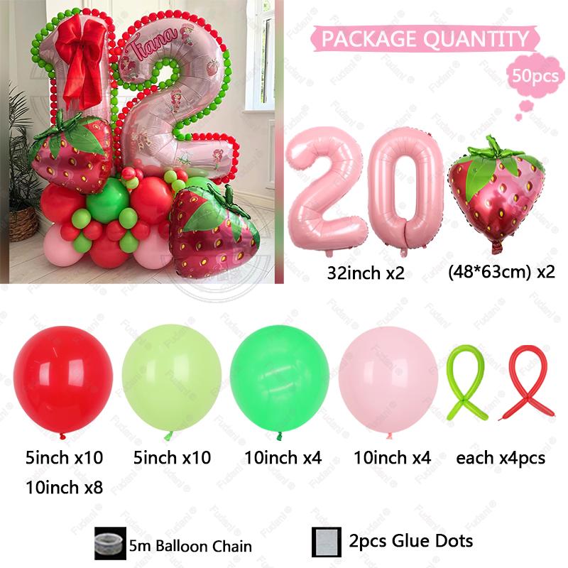 49pcs Strawberry Balloon Aluminum Foil Balloon Set with Colorful Latex Balloons for Birthday Party and Anniversary Decorations