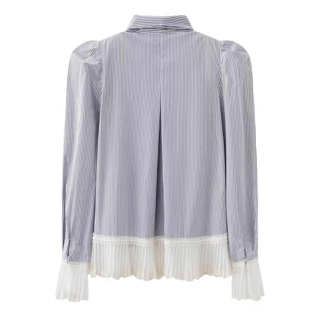 In Stock: Women's 2026 Spring 3D Floral Puff Sleeve Striped Shirt LF26C11SB130