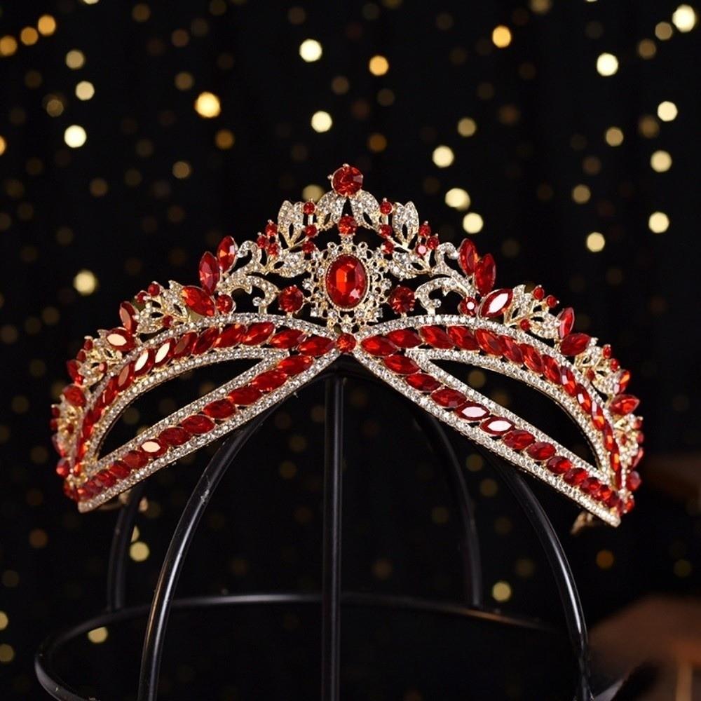 Новая хрустальная свадебная тиара в стиле барокко, королевская корона, свадебная хрустальная корона для женщин красный/золотой