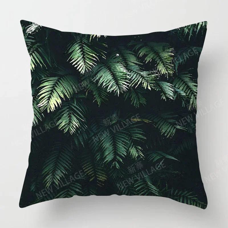 Nordic Fall Home Decor Autumn Throw Pillow Case Sofa Cushion Cover Modern Leaf Plant Green