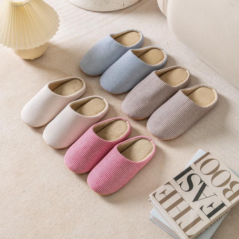 Japanese Silent Cotton Slippers Women's Four-season Mopping Floor Soft Sole Velvet Warm Home Indoor Silent Couple Confinement Shoes