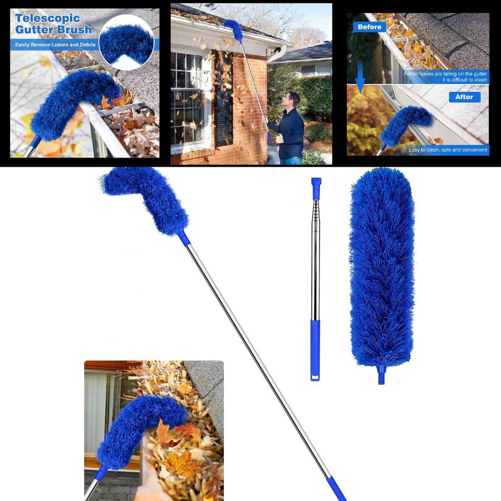 Gutter Cleaning Brush With Telescopic Extendable Pole For Home Maintenance And Dust Removal