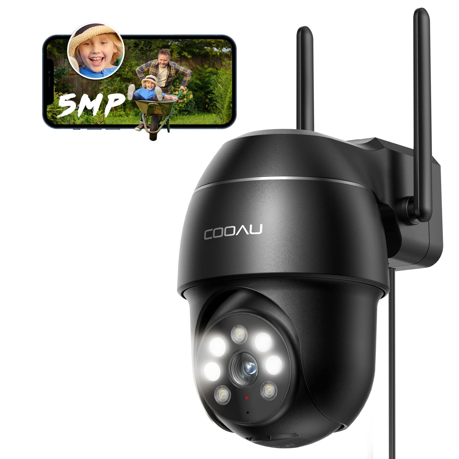 

COOAU 5MP Outdoor Security Camera with Accurate Detection and Hidden Night 5MP Multiple Detection Area Body Detection and Smartphone Voice and Light