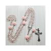 62KD Rose Crystal Rosary Necklace Catholic Vintage for Cross Pendant Long Chain Neckl