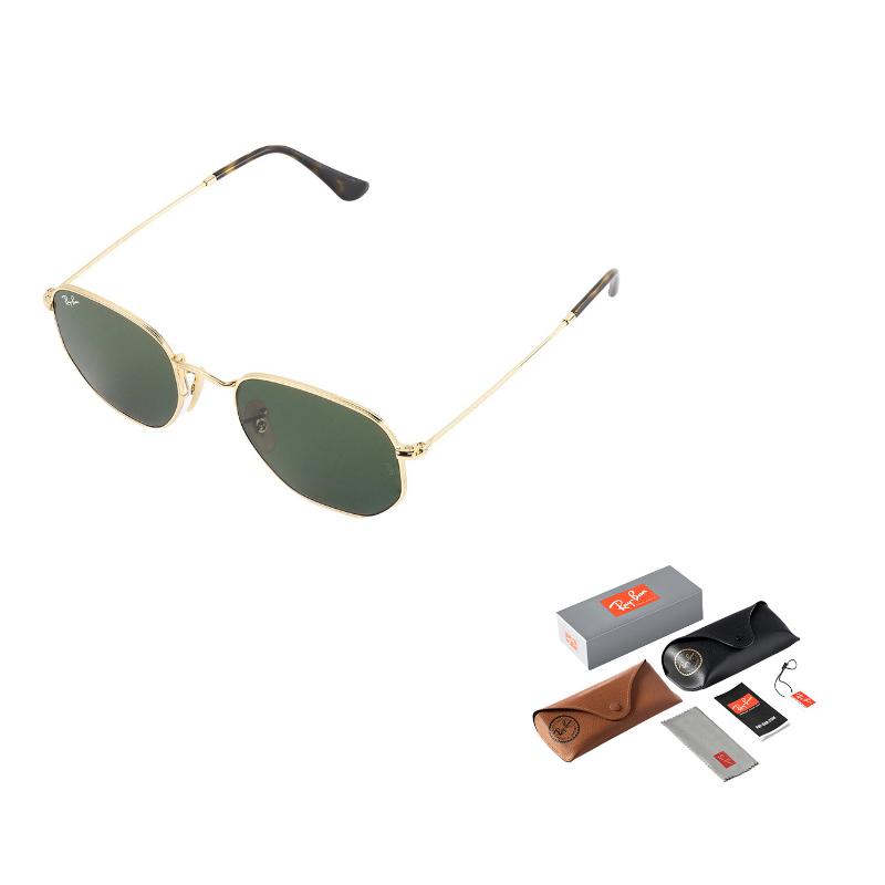 Ray-Ban Full Frame Round Polarized Sunglasses Unisex Gold Edge Dark Green Lenses 51mm