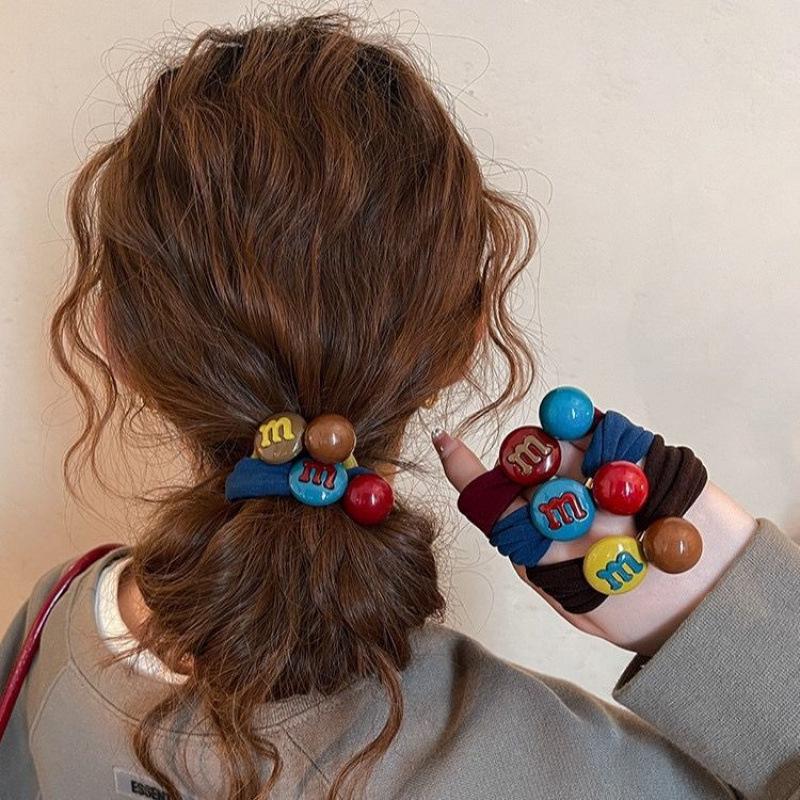 Korean-Style Candy Color Letter Ball Hair Ties for Women - New Arrival 2026, Perfect for Buns