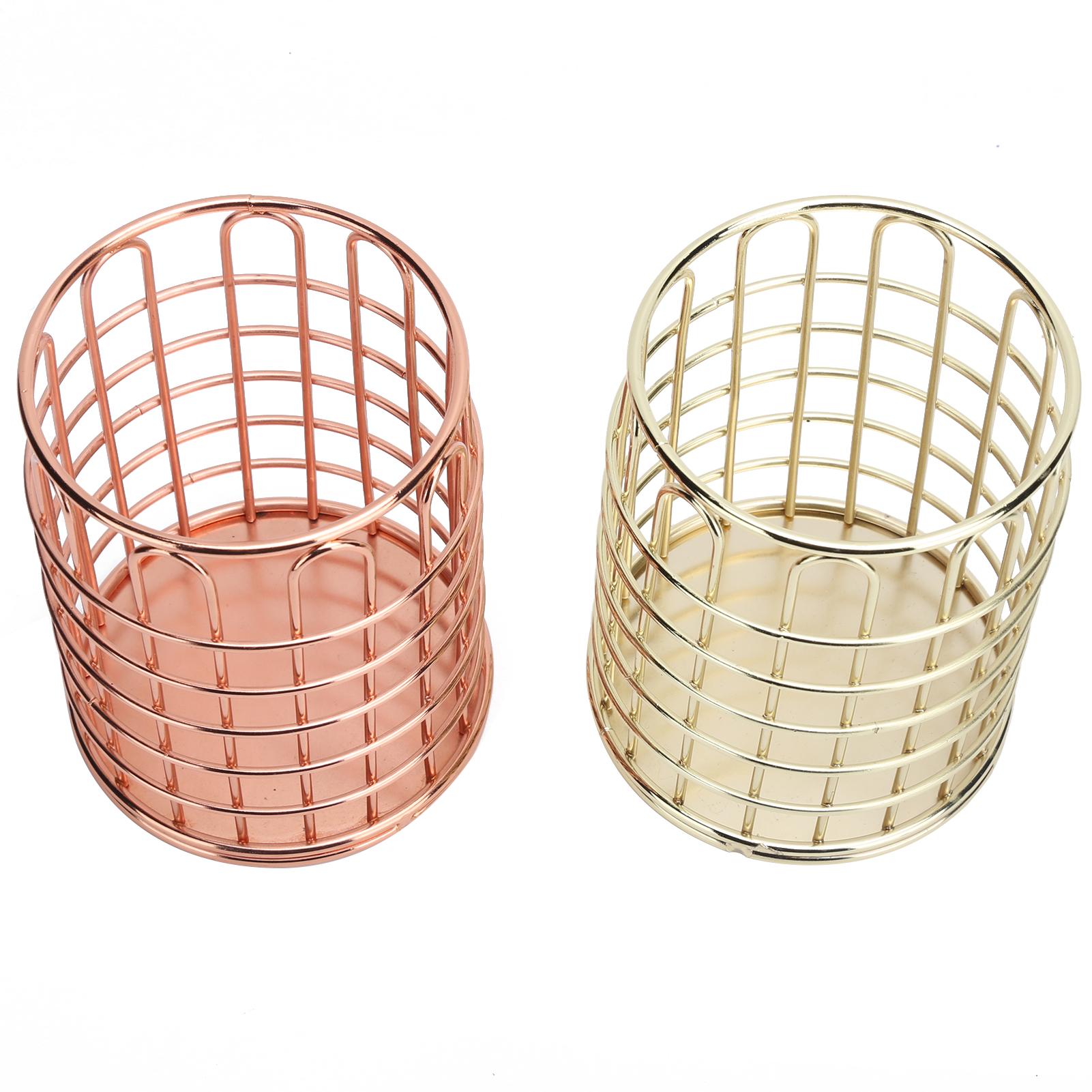 

2pcs Desktop Pen Organizer Hollow Out Iron Office Pencil Holder Makeup Brush Organizer