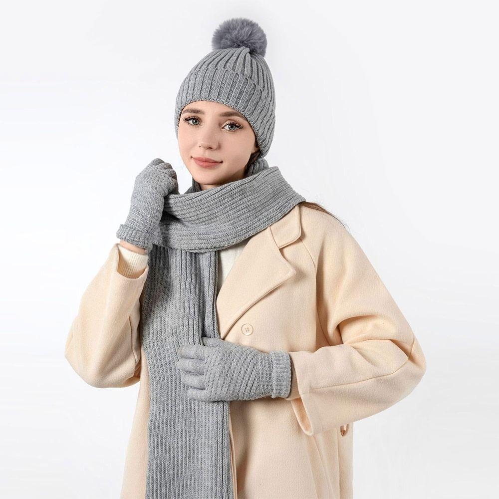3Pcs/Set Ear Protection Knitted Hat Soft Winter Warm Mitten Winter Beanie Cap Scarf  Outdoor