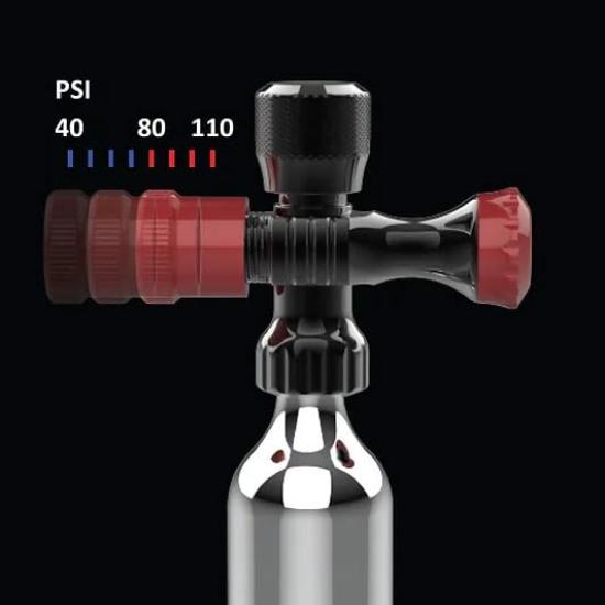 R250 Preset CO2 with Pressure Presta Socket Inflator, Black/Red, Gauge,