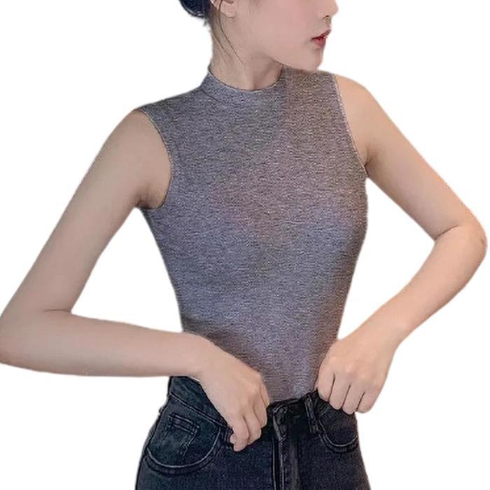 

Женский однотонный жилет без рукавов с высоким воротом, удобная и крутая уличная футболка летом S серый