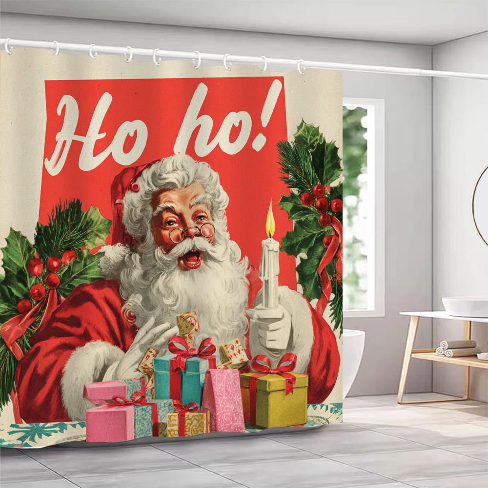 Christmas Santa Claus Snowman Print Bathing Curtain Bathroom Shower Curtain With Hooks bathroom home decor and accessories