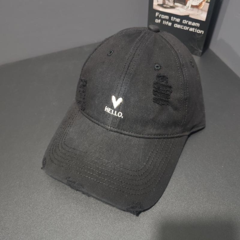 Love Embroidery Ripped Baseball Cap Women's Wide Brim Showing Face Small Versatile Cap Soft Top Big Head Circumference Deep Top Hat