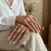 Stainless Steel Gold Color Love Heart Ring Set For Women Hollow Flower Geometric Finger Rings Party Vacation Waterproof Jewelry