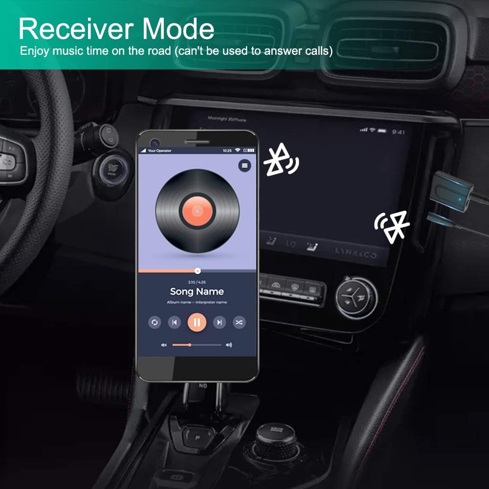 Bluetooth 5.0 Transmitter Receiver Adapter, 3.5mm Portable Wireless Audio Transmitter Receiver Dongle for TV/PC/Headphones/Car Stereo/Home Theater,