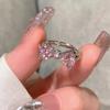 Conjunto de 2 Peças Moda Laço Conjunto de Anéis Colares Pingente Laço de Cristal Colares Ajustáveis Anéis de Laço Joias Brilhantes Rosa de Fada