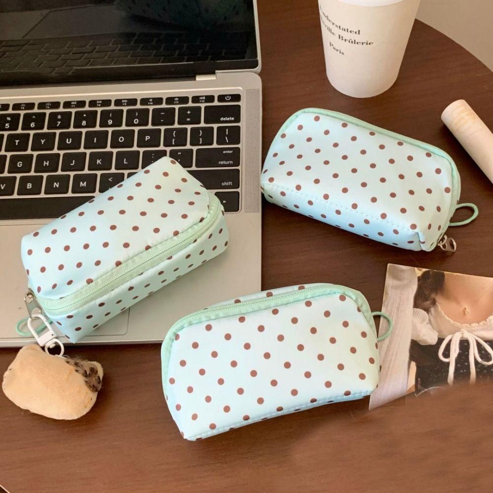 Small Polka Dot Cosmetic Bag Printed Travel Zipper Pouch Toiletries Organization