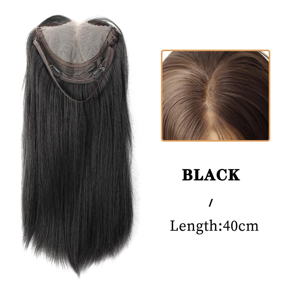 

Synthetic forehead invisible lace mid cut Long Straight Cool Brown Topper Hair Piece Easy to Wear Cover White Hair For Women