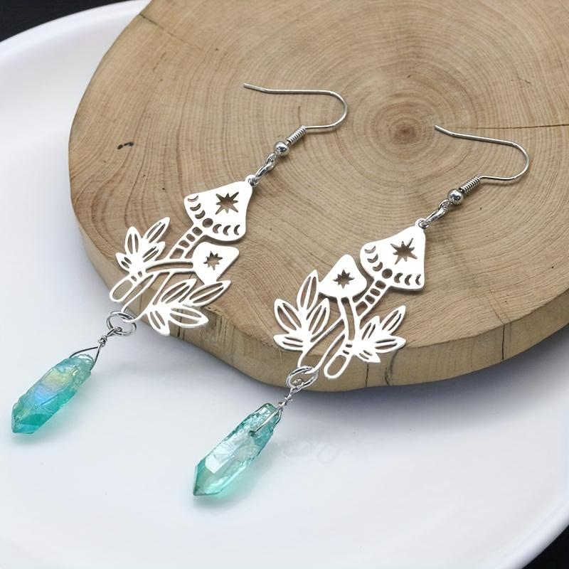 Hohler silbriger Pilz, unregelmäßiges künstliches Kristall-Design, baumelnde Ohrringe, elegant, niedlicher Stil, Legierung, Schmuck, täglich, lässig