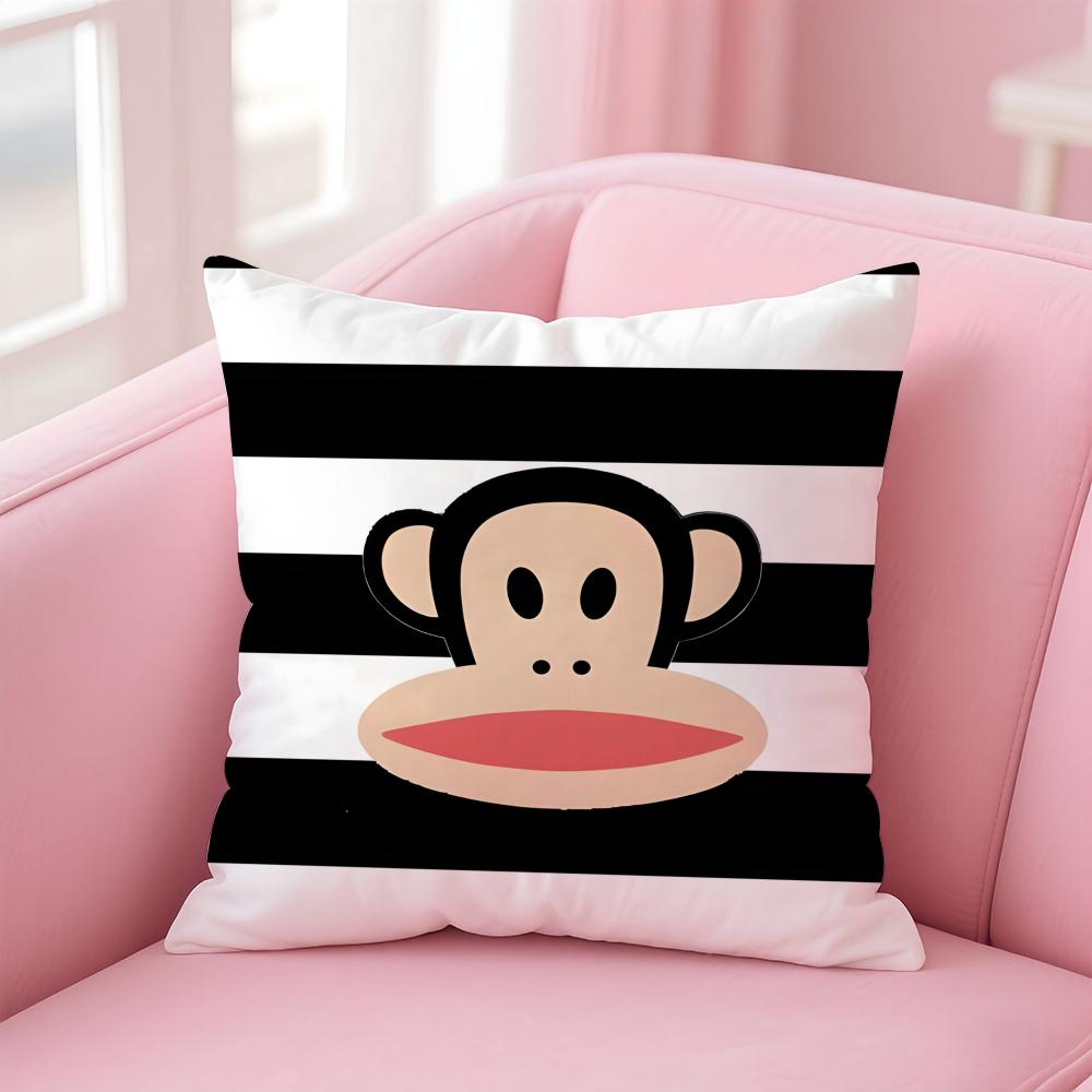 P-Paul Frank Pillow Cute Cartoon Cushion Cover Pillowcase Short Plush Invisible Zipper Room Sofa Cushion Cover