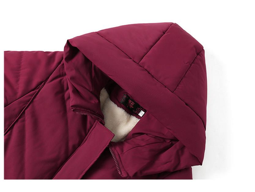 Red Mid-Length Winter Jacket for Middle-Aged and Elderly Women - Thick, Cotton-Padded, Suitable for Spring and Autumn