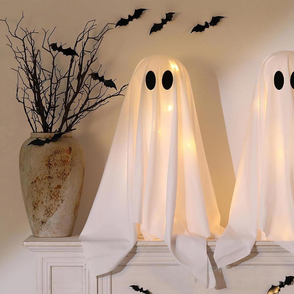 2 Packs Halloween Decoration Ghost Decor with String Lights Battery Operated for Indoor Party Home Table Room Fireplace Decor