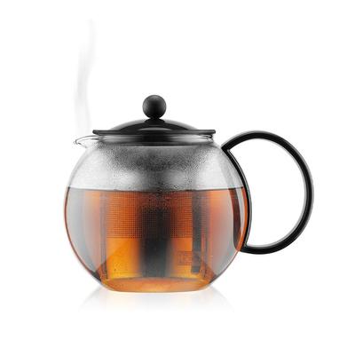 BODUM Teekanne Teebereiter ASSAM Teepresse 1000ml Schwarz Schwarztee Grüntee Chinesischer Tee Kräutertee Früchtetee Edelstahlfilter Glaskolben Über