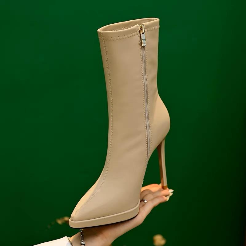 мода 2024 Новая весенняя мода эластичные удобные носки женские сапоги с острым носком — фото 2