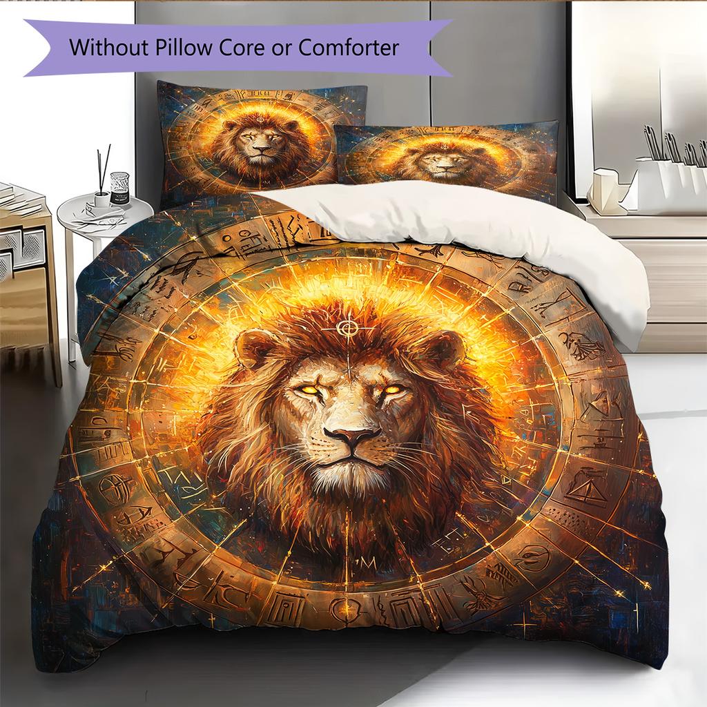 Lion Runes Pattern Bedding Quilt Set Home Decoration Gift (1 * duvet cover + 2 * pillowcase without core)