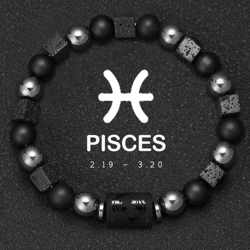 Bracciale da Uomo in Pietra Vulcanica Naturale Bracciale 12 Segni Zodiacali Vergine Capricorno Toro Acquario Sagittario Cancro Ariete