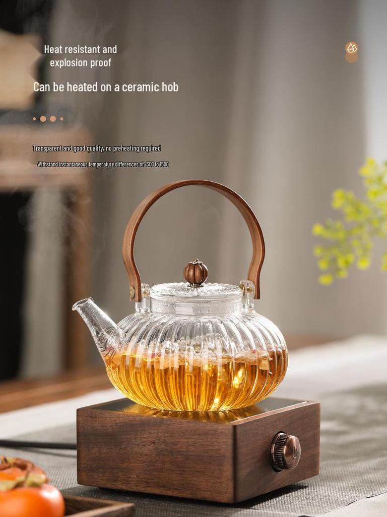 High-Temperature Resistant Pumpkin Glass Tea Set with Striped Design and Tea Infuser