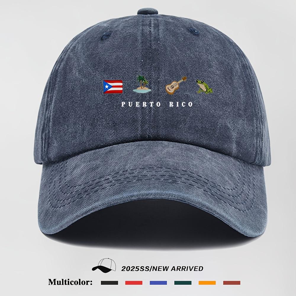 Mens Baseball Cap Puerto Rico Flag Tropical Guitar  Frog Graphic Lightweight Snapback Adjustable HatFor Any Season