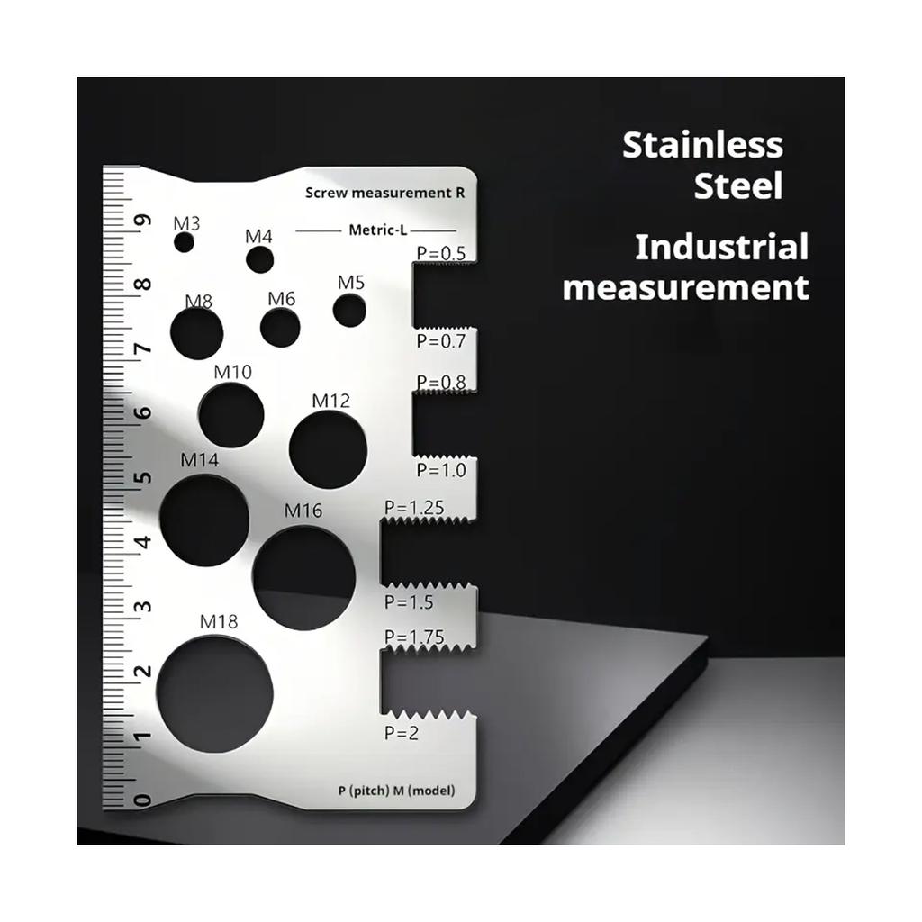 M3-M18 Stainless Steel Thread Checker & Screw Measuring Ruler – Metric Gauge for Screw Pitch, Bolts, Nuts and Screws